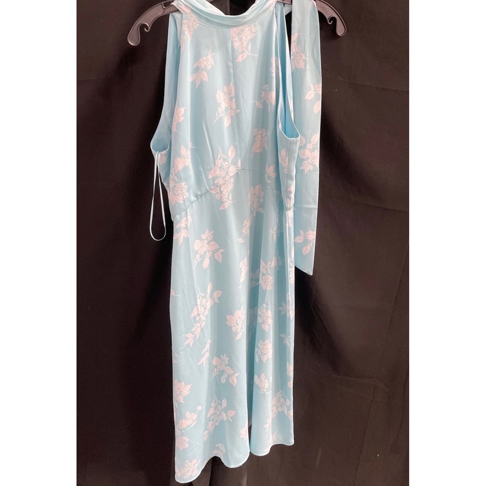 Ann Taylor Blue tropical Floral Halter Midi Dress Tie Neck Satin Size 6 NWT - Picture 2 of 4